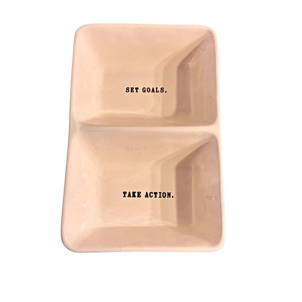 Rae Dunn Artisan Collection Magenta White Split Dish. SET GOALS. & TAKE ACTION.